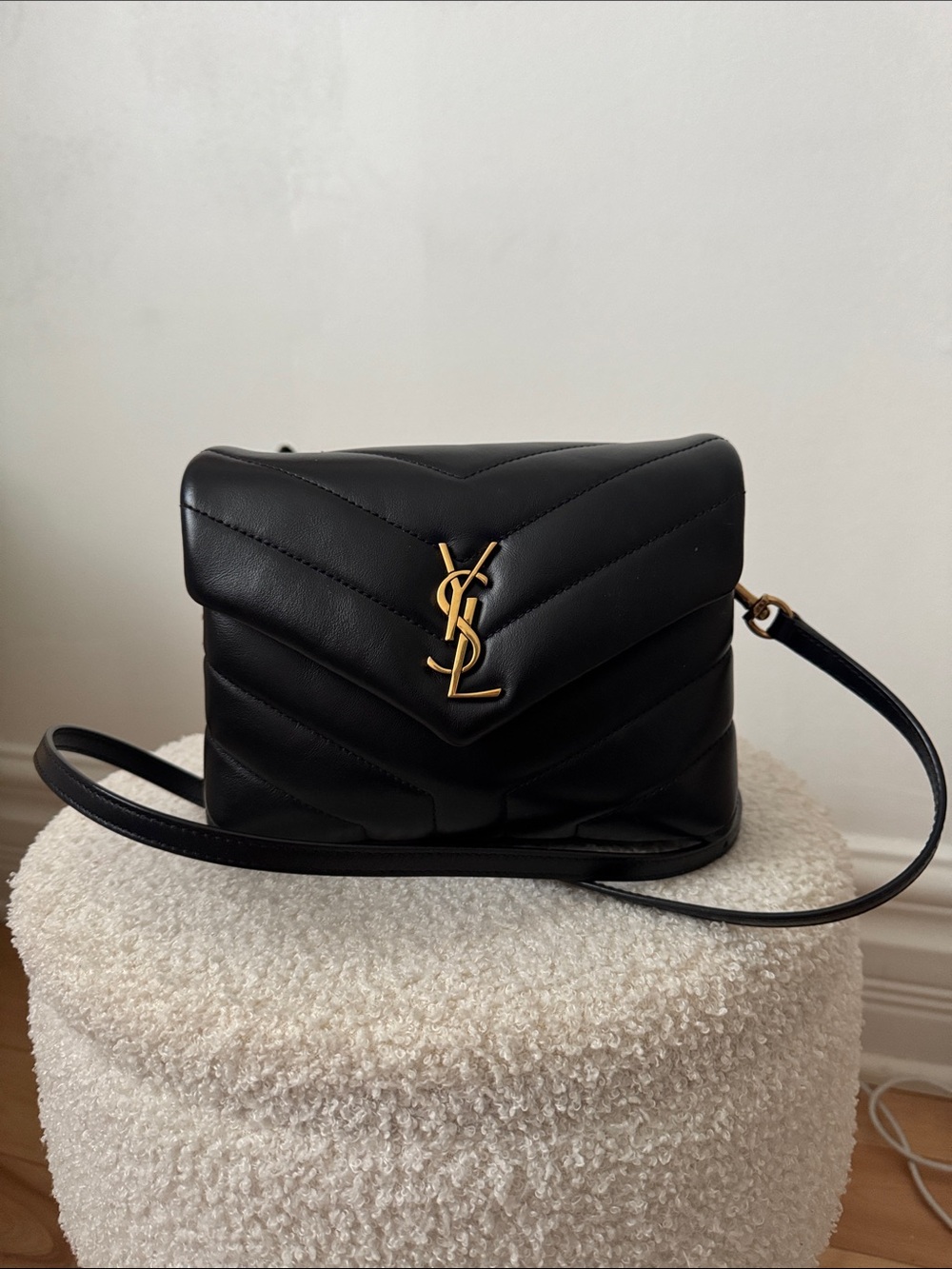 Yves Saint Laurent Black Calfskin Y Quilted Monogram Toy Loulou Crossbody Bag